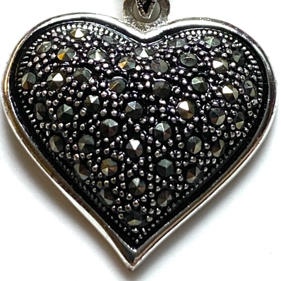 Sterling Silver Heart Shaped Marcasite Necklace - Picture 3 of 7